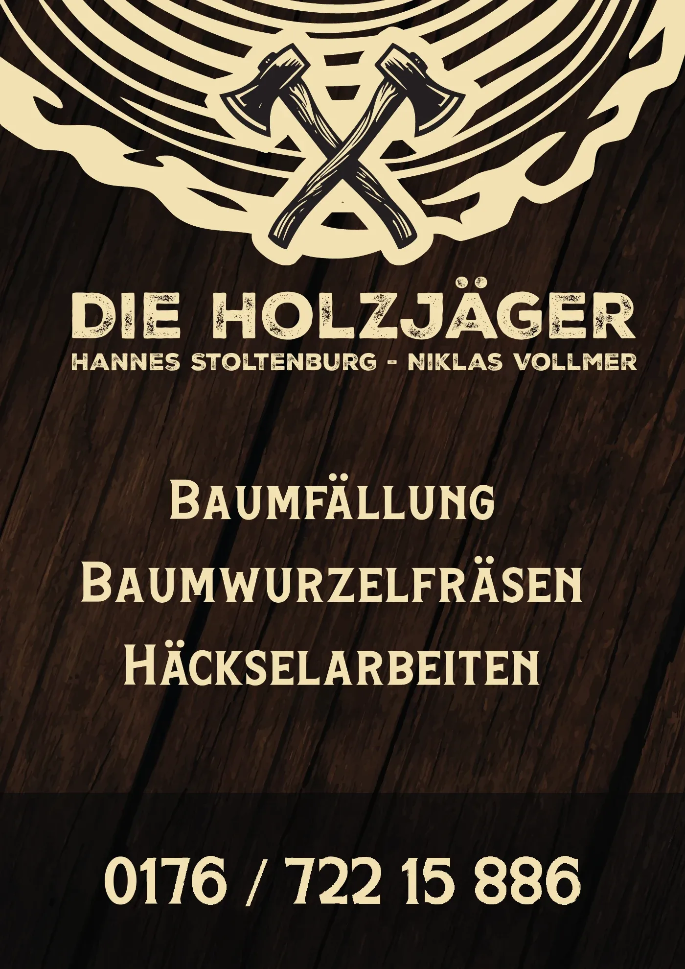 Vorderseite des Flyers für Die Holzjäger — Heckenbarbier.