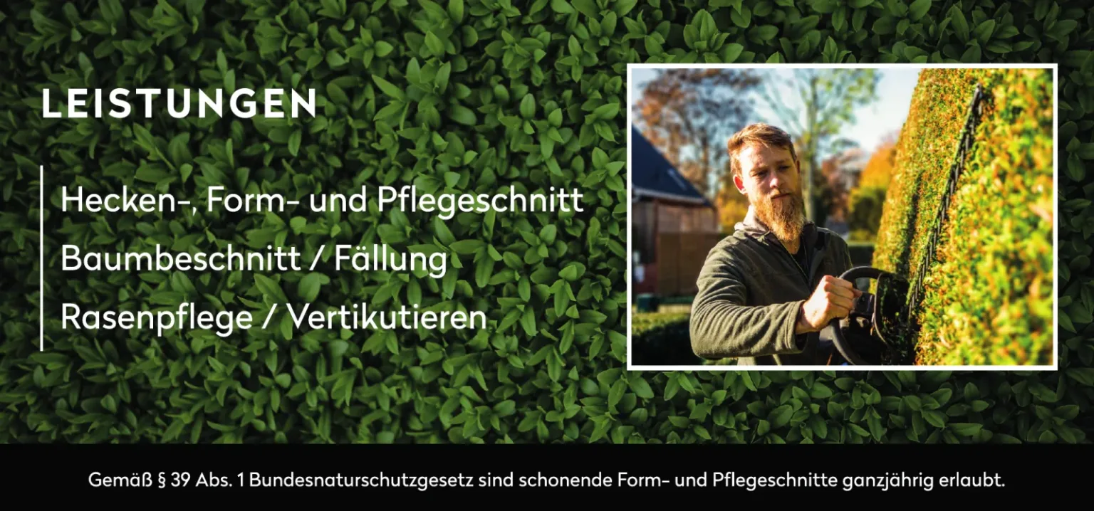 Rückseite des Flyers mit den Leistungen und dem Hinweis auf § 39 Bundesnaturschutzgesetz.