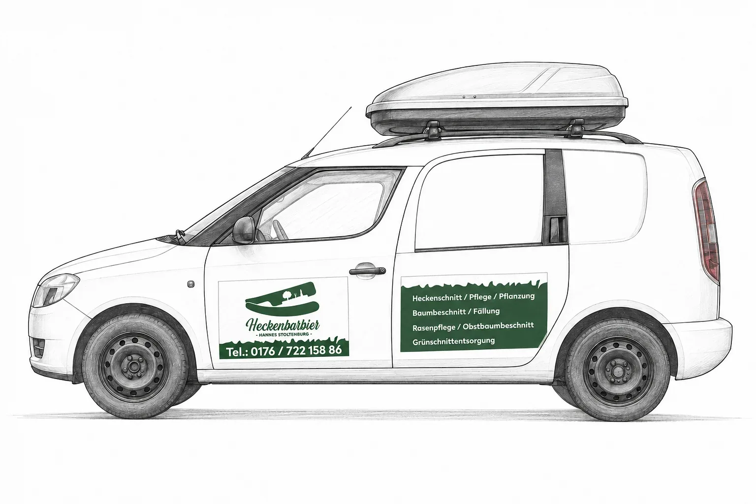 Magnetschild mit dem Heckenbarbier-Auftritt an der Tür eines Škoda.